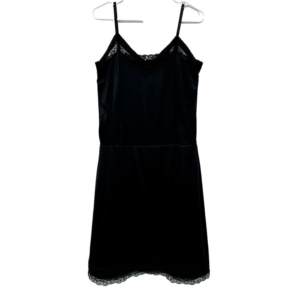 Vintage‎ Black Midi Slip Dress 39" Bust L XL Silky Stretch Adjustable Whimsigoth - Picture 8 of 8